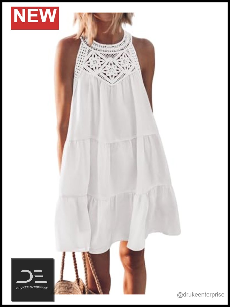 Sleeveless Halter Neck A-Line Boho Mini Sundress With Lining